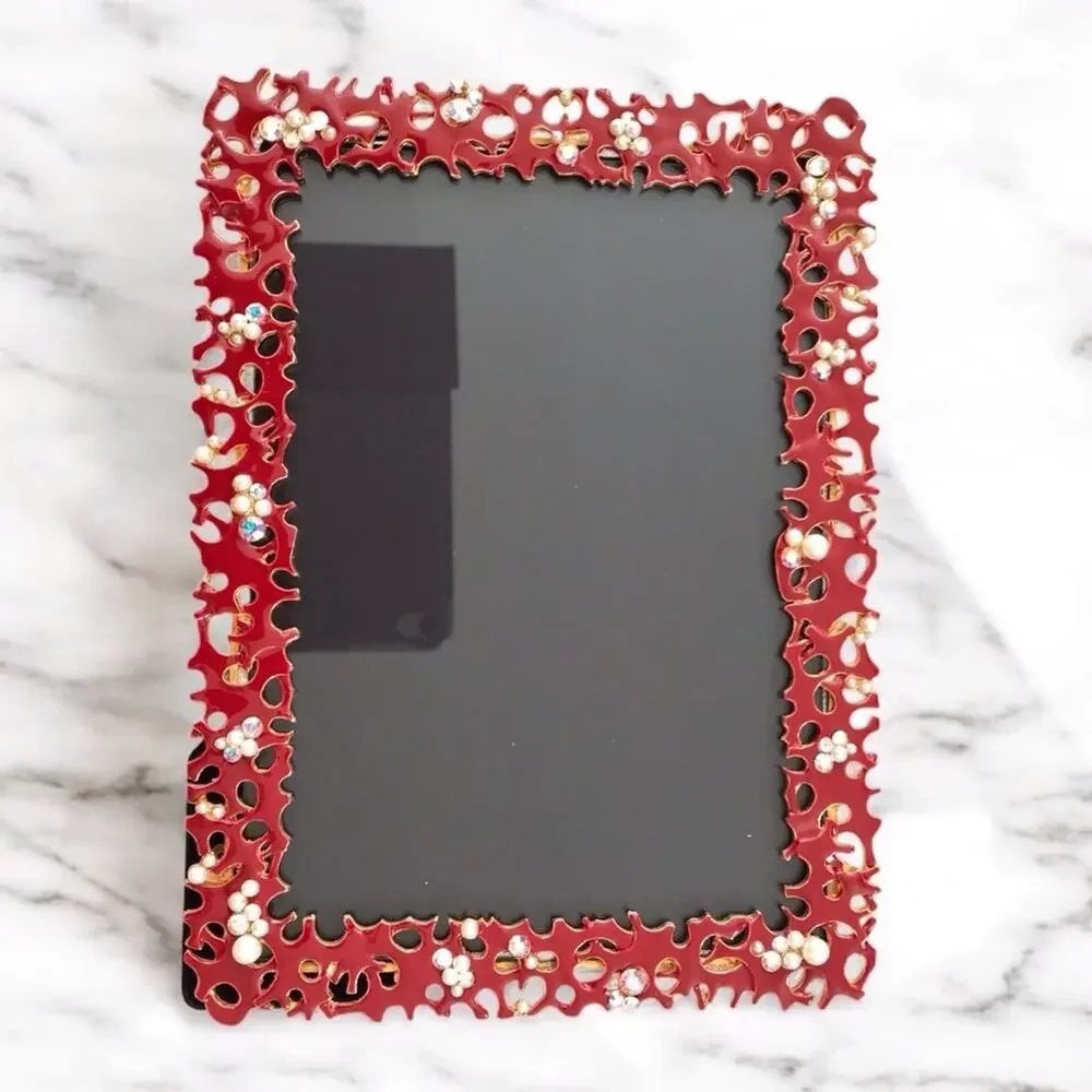 Papyrus Red Vintage Enameled Jeweled & Faux Pearl Decorative Frame 5 X 7
